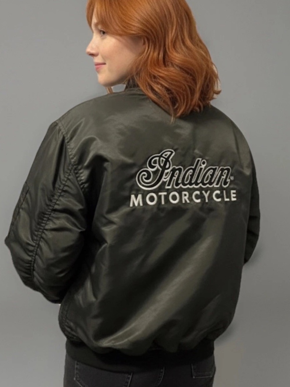 Vintage Indian Motorcycle brand size Small nylon bomber Bikercore puffer jacket